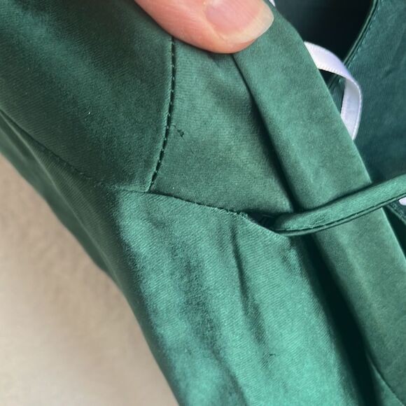 Lulus Fondly Loved Dark Green Satin Wrap Maxi Dress Womens XS - Picture 7 of 11